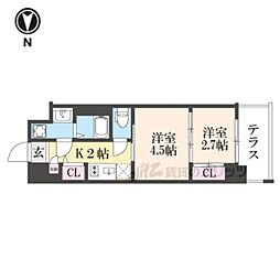 レシオス京都嵯峨野 1DKの間取図画像