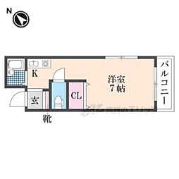 JR山陰本線 太秦駅 徒歩17分の賃貸マンション 2階1Kの間取り