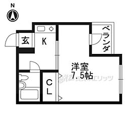 リュミエールなかにし ワンルームの間取図画像
