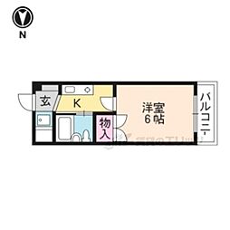 北川マイルーム'88 1Kの間取図画像