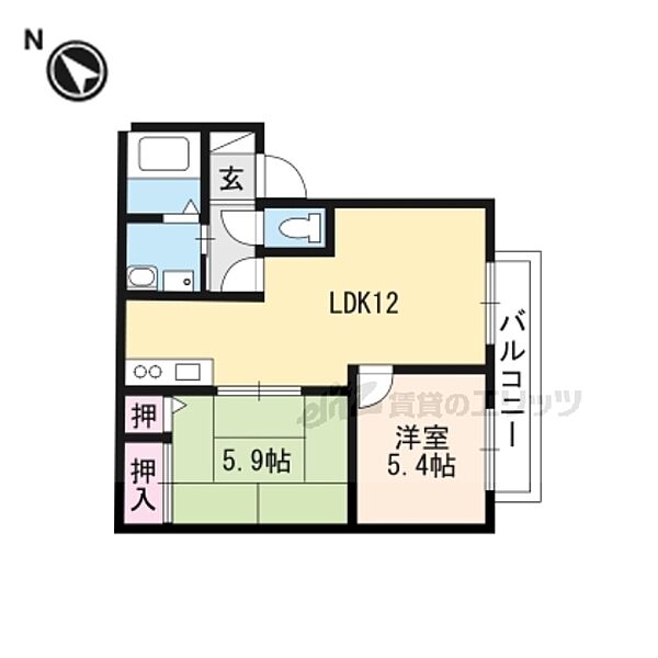 レジデンスＴＫ　Ｂ 102｜滋賀県栗東市綣１丁目(賃貸アパート2LDK・1階・50.07㎡)の写真 その2