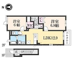 JR湖西線 安曇川駅 徒歩6分の賃貸アパート 2階2LDKの間取り