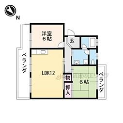 栗東ハイツＡ棟 3階2LDKの間取り