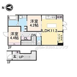 近江鉄道八日市線 太郎坊宮前駅 徒歩2分の賃貸アパート 1階2LDKの間取り