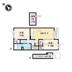 近江鉄道八日市線 八日市駅 徒歩27分の賃貸アパート 2階2LDKの間取り