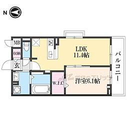 ディアコート唐崎 3階1LDKの間取り