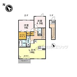 湖城ヶ丘ハイツ8号館 1階2LDKの間取り