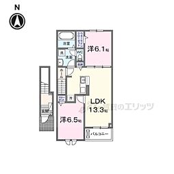 近江鉄道八日市線 八日市駅 徒歩7分の賃貸アパート 2階2LDKの間取り