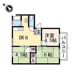 パインハイツC棟 3DKの間取図画像