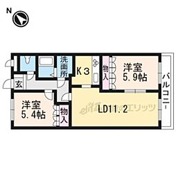JR東海道・山陽本線 守山駅 徒歩19分の賃貸アパート 3階2LDKの間取り