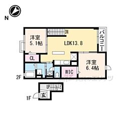 シーダーエース 4階2LDKの間取り