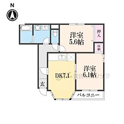 JR湖西線 新旭駅 徒歩3分の賃貸アパート 1階2DKの間取り