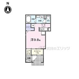 上月ハイツ 1階ワンルームの間取り