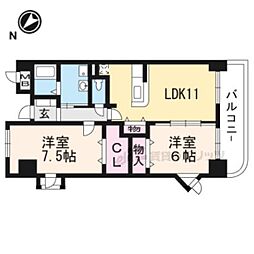 エルグランデ奥村II 3階2LDKの間取り