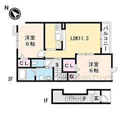 エトワール・フィラント 2階2LDKの間取り