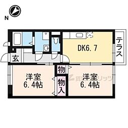 近江鉄道近江本線 水口駅 徒歩16分の賃貸アパート 1階2DKの間取り