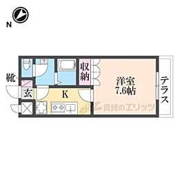 シャトーグリーンII 2階1Kの間取り
