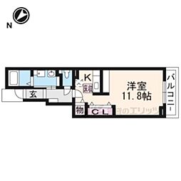 ラヴィエール 1階ワンルームの間取り