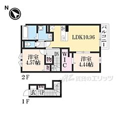 JR草津線 貴生川駅 徒歩11分の賃貸アパート 2階2LDKの間取り