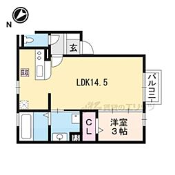 ハピネス下阪本 1階1LDKの間取り