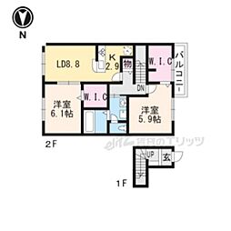 JR湖西線 比叡山坂本駅 徒歩10分の賃貸アパート 2階2LDKの間取り