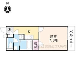 クレイノ縁 1階1Kの間取り