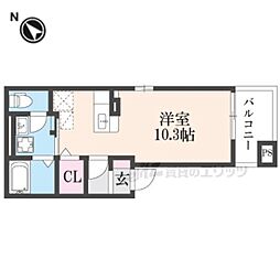 エヴィメリアD ワンルームの間取図画像