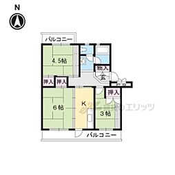 びわ湖美空団地1号棟 3Kの間取図画像
