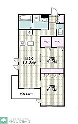 JR南武線 武蔵新城駅 徒歩14分の賃貸マンション 2階2LDKの間取り