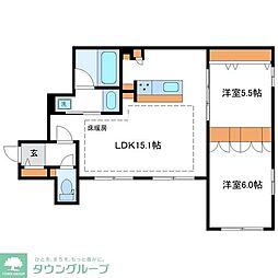 東急田園都市線 梶が谷駅 徒歩18分の賃貸マンション 1階2LDKの間取り