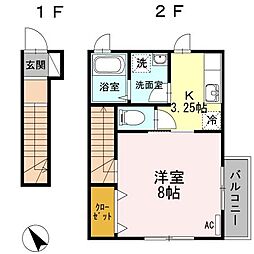 クレールトキオ 2階1Kの間取り