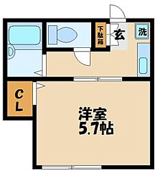 小田急小田原線 読売ランド前駅 徒歩12分の賃貸アパート 1階1Kの間取り