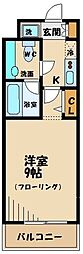 京王線 西調布駅 徒歩9分の賃貸マンション 2階1Kの間取り