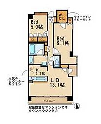 JR南武線 武蔵新城駅 バス7分 子母口住宅前下車 徒歩4分の賃貸マンション 4階2LDKの間取り