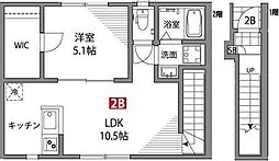 小田急小田原線 喜多見駅 徒歩8分の賃貸アパート 2階1LDKの間取り