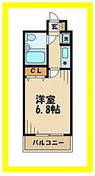東急田園都市線 二子新地駅 徒歩6分の賃貸マンション 6階1Kの間取り
