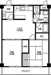 コーポ秋山7 2階2LDKの間取り