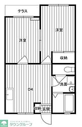 JR南武線 稲田堤駅 徒歩18分の賃貸マンション 1階2DKの間取り