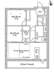 川崎市多摩区登戸マンション 2LDKの間取図画像
