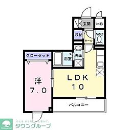 カルフール 1LDKの間取図画像