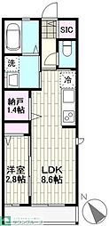 川崎市多摩区宿河原5丁目アパート 1LDKの間取図画像