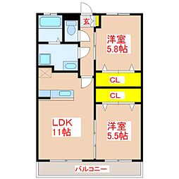 レジデンス田上 1階2LDKの間取り