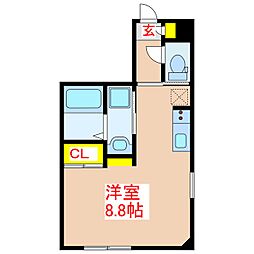 ＬＡＮＤＭＡＲＫ薬師 1階ワンルームの間取り