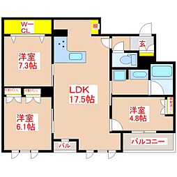 エムディア城西 4階3LDKの間取り