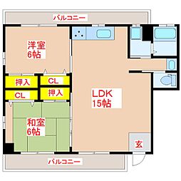 Ｍコーポ 2階2LDKの間取り