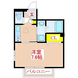 ファインコート上之園 1階1Kの間取り