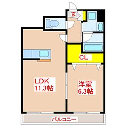 グランドスカイ上之園 2階1LDKの間取り