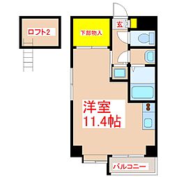 カナン中央町　Ｂ館 3階ワンルームの間取り