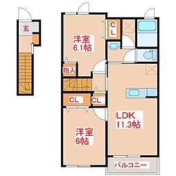 パーミィヒルII 2階2LDKの間取り