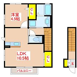 ハピネスさつき 1LDKの間取図画像